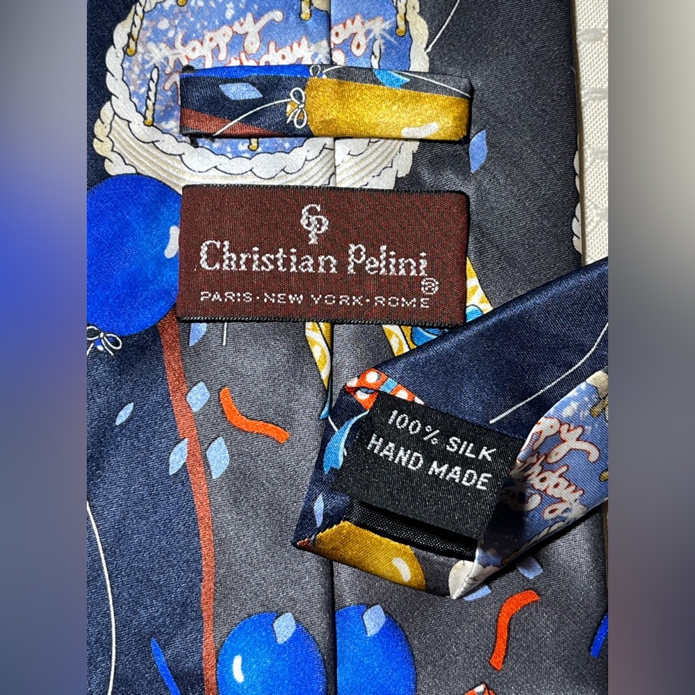 Christian Pelini 100% Silk Handmade Birthday Tie - Picture 5 of 6
